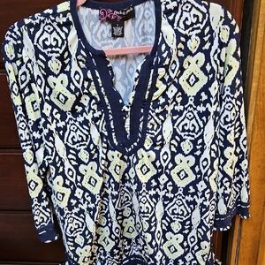 Peck & Peck Green and Blue Graphic Blouse